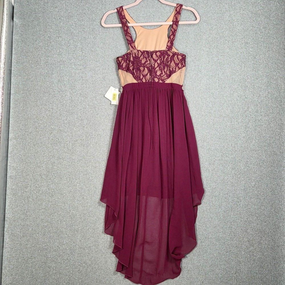 Jodi Kristopher NEW Junior 3‎ High Low Lace Formal Dress Burgundy Illusion Waist - Picture 3 of 7